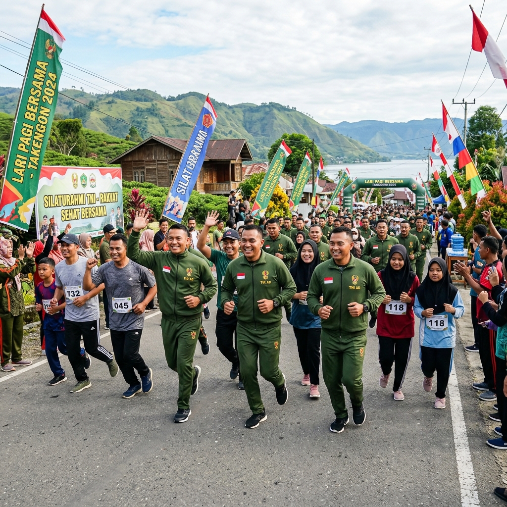 Prajurit Komando Distrik Militer Kerinci mengikuti kegiatan olahraga bersama dalam rangka HUT TNI